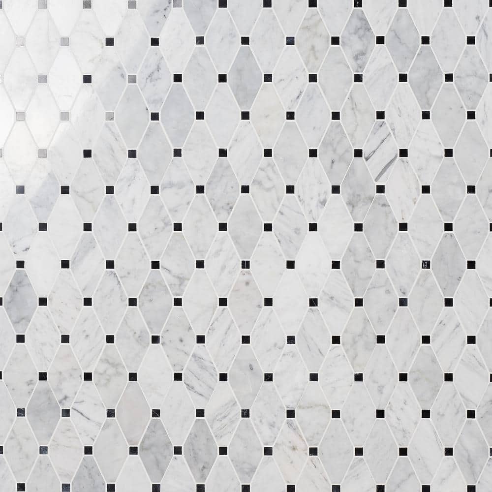 Ivy Hill Tile Diapson White Carrara and Black 11.87 in. x 13 Ivy Hill Tile Diapson White Carrara and Black 11.87 in. x 13