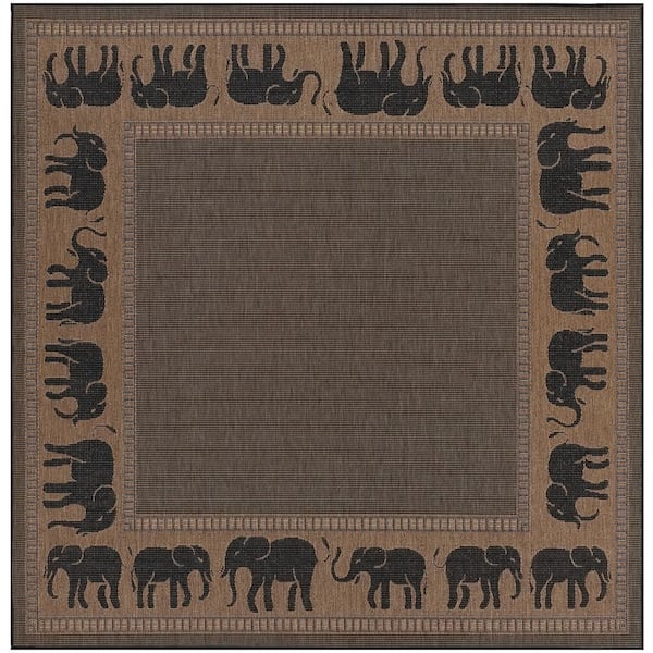 Couristan Recife Elephant Cocoa-Black 8 ft. x 8 ft. Square Indoor/Outdoor Area Rug