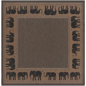 Recife Elephant Cocoa-Black 9 ft. x 9 ft. Square Indoor/Outdoor Area Rug