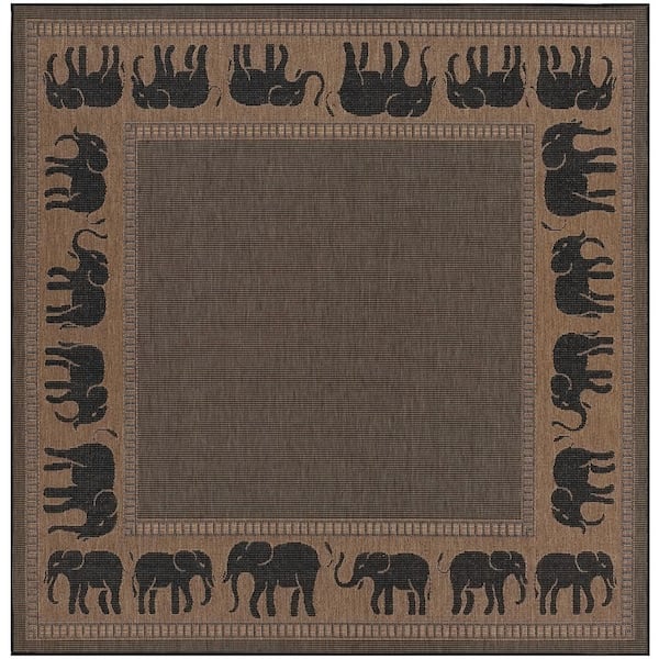 Recife Elephant Cocoa-Black 9 ft. x 9 ft. Square Indoor/Outdoor Area Rug