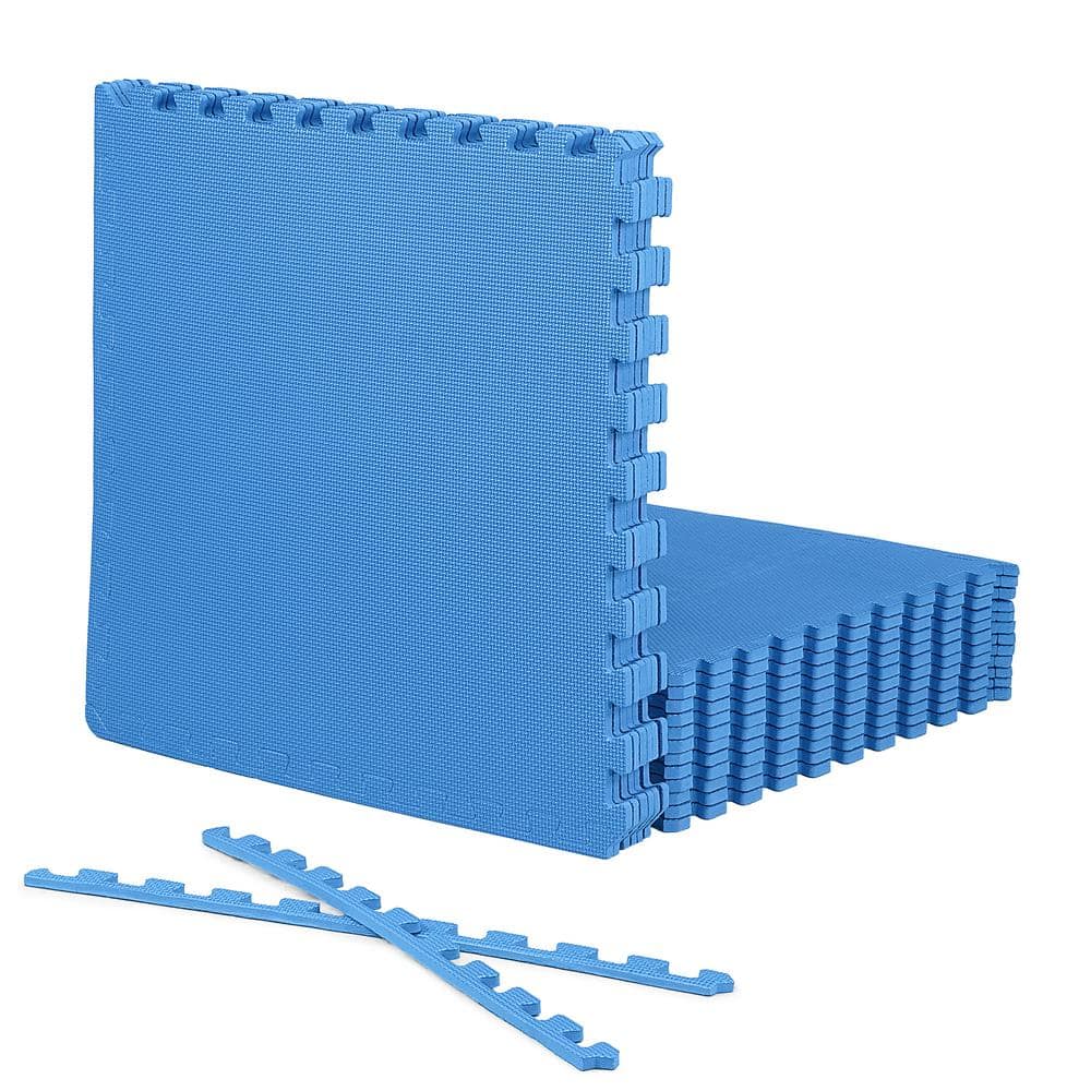 Blue EVA Foam Interlocking Exercise Mats, 24" x 24" Tiles