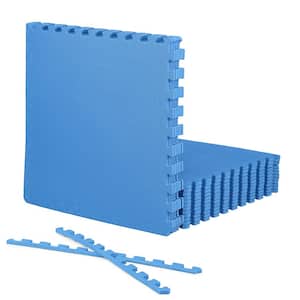 Blue 24 in. W x 24 in. L x 0.5 in. T EVA Foam T Pattern Gym Flooring Mat (18 Tiles/Pack) (72 sq. ft.)