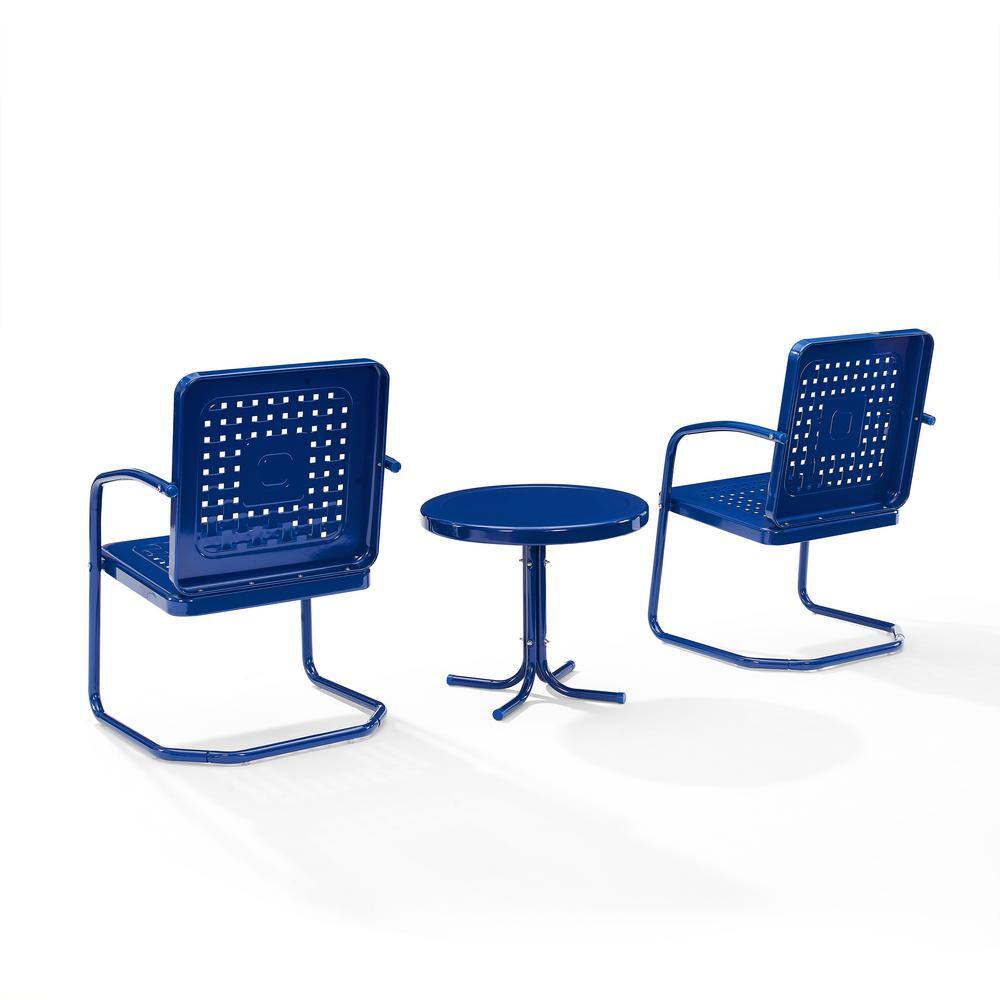 Navy Gloss Metal Outdoor Chair Set with Side Table