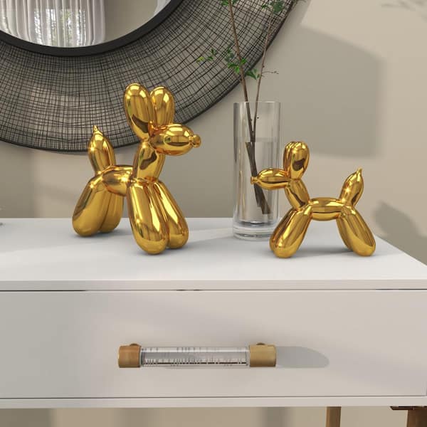 Litton Lane Gold Ceramic Balloon Dog Sculpture (Set of 2) 22434