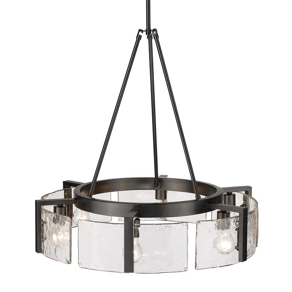 Aenon Matte Black 6-Light Chandelier with Hammered Glass
