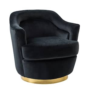 Cosmin Modern Polyester Black Swivel Barrel Chair with Metal Base and Three-degree Curved Seat