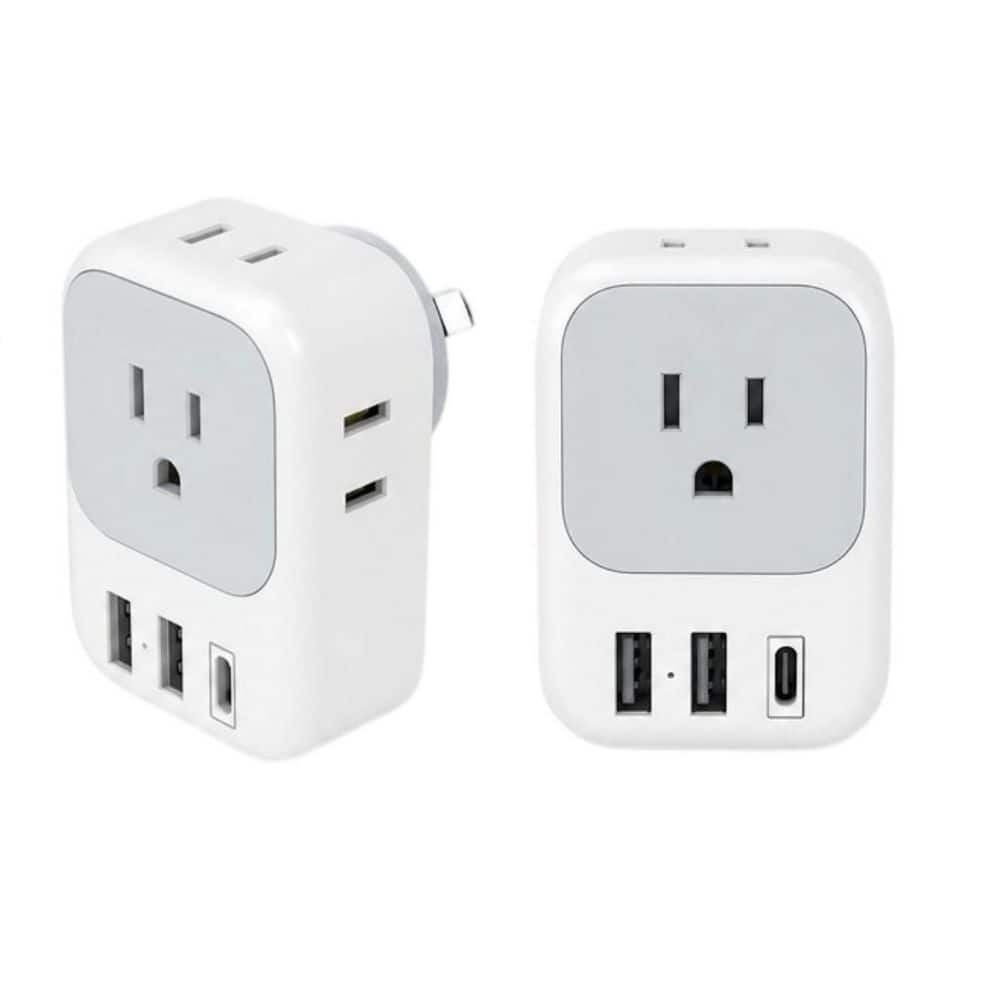 2-Pack Type I Travel Plug Adapter, US to Australia Power Adaptor with 4 AC Outlets and 3 USB Charging Ports