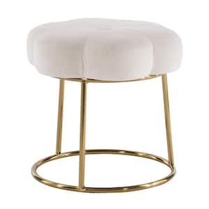 Vanessa White and Gold Metal 17.75 in. Tall Makeup Vanity Stool