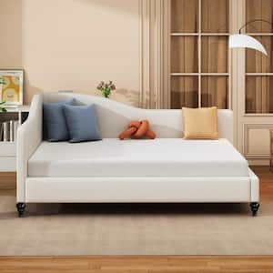 Sleek and Modern Beige Full Size Linen Daybed with Solid Wood Legs