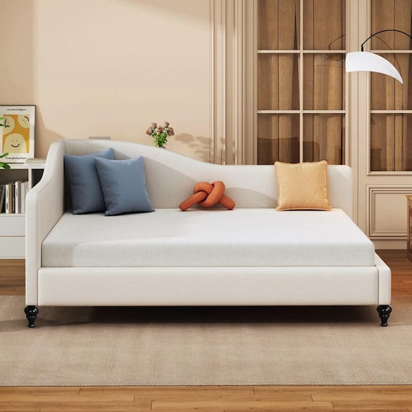 Harper & Bright Designs Sleek and Modern Beige Full Size Linen Daybed with Solid Wood Legs