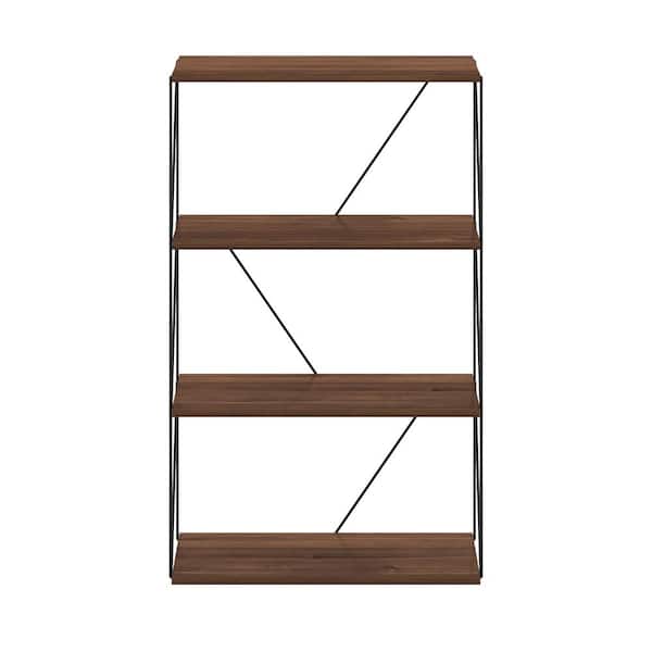 Besi 39.06 in. Tall Columbia Walnut Wood 4-Shelf Bookcase with Metal Frame