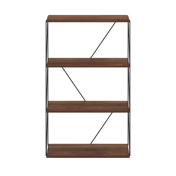Furinno Besi 39.06 in. Tall Columbia Walnut Wood 4-Shelf Bookcase with Metal Frame