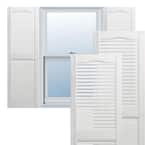 14.5 in. x 25 in. Louvered Vinyl Exterior Shutters Pair in White
