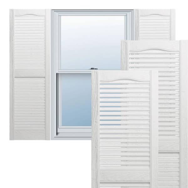 Builders Edge 14.5 in. x 36 in. Louvered Vinyl Exterior Shutters Pair in White