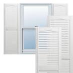 14-1/2 in. x 55 in. Lifetime Open Louvered Vinyl Standard Cathedral Top Center Mullion Shutters Pair in White