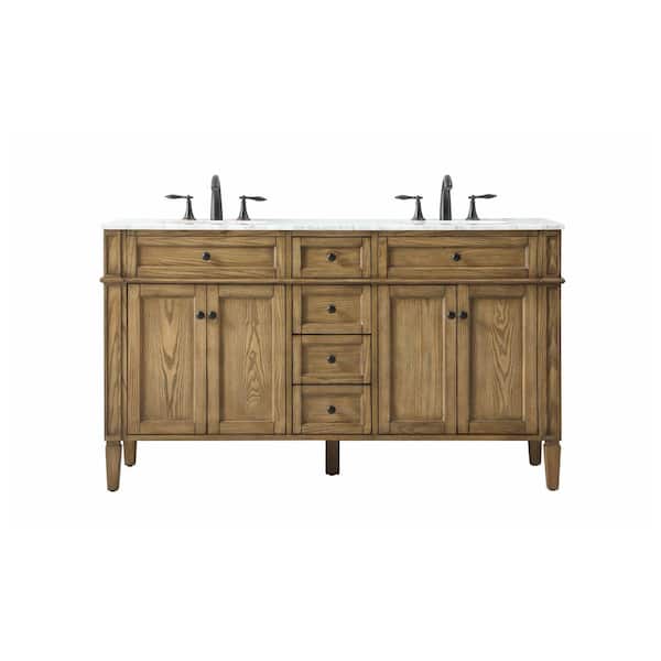 Unbranded Timeless Home 60 in. W x 21.5 in. D x 35 in. H Double Bathroom Vanity in Driftwood with White Marble