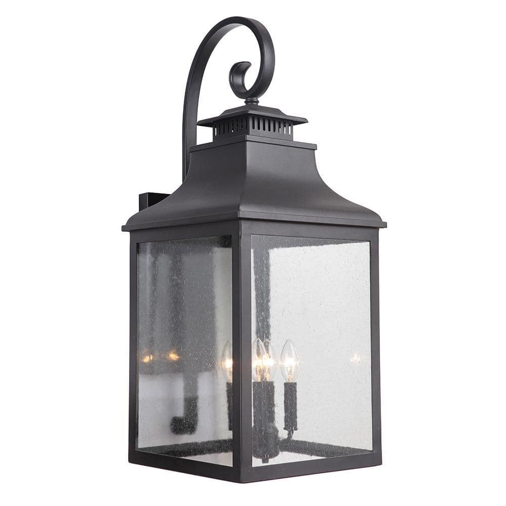 Canton Black Finish Outdoor Hardwired Lantern Sconce
