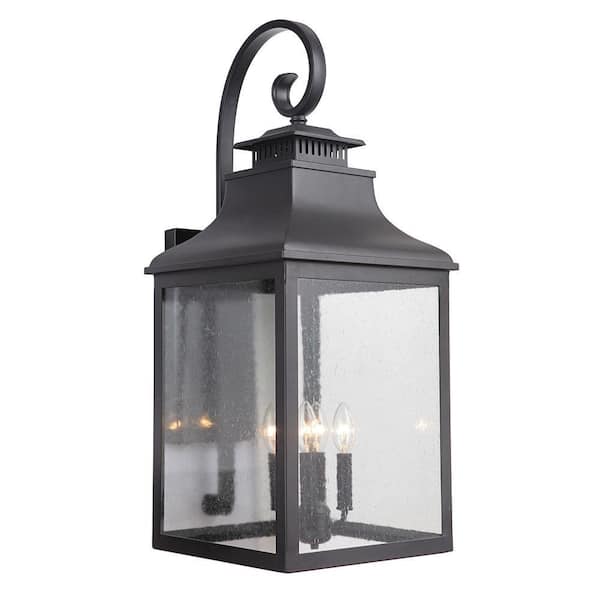 Unbranded Canton Black Finish Outdoor Hardwired Lantern Sconce