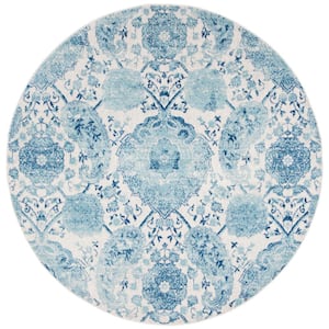 Madison Cream/Turquoise 10 ft. x 10 ft. Medallion Floral Round Area Rug