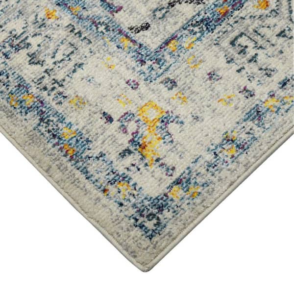 Yellow, Ivory 3 ft. x 5 ft. Loomed Oriental Polypropylene Rectangle Indoor/Outdoor Area Rug
