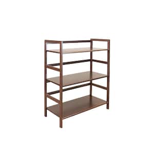 34 in. H Brown Wood 3-shelf Etagere Bookcase with Open Back Bamboo Frame