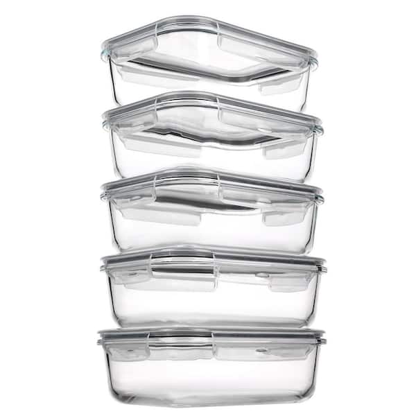 Wudkey 5-Pack 35 oz. Glass Storage Containers with Lids, Glass Meal Prep Food Container Sets with Snap Airtight Lids
