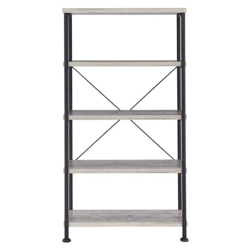 Gray Driftwood and Black Metal 4-Tier Bookcase