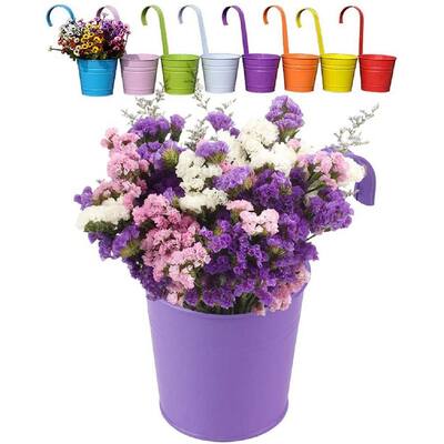 Purple Metal Flower Pots - Vertical Hanging Planters - Iron Pots for Fence, Decor and Balcony