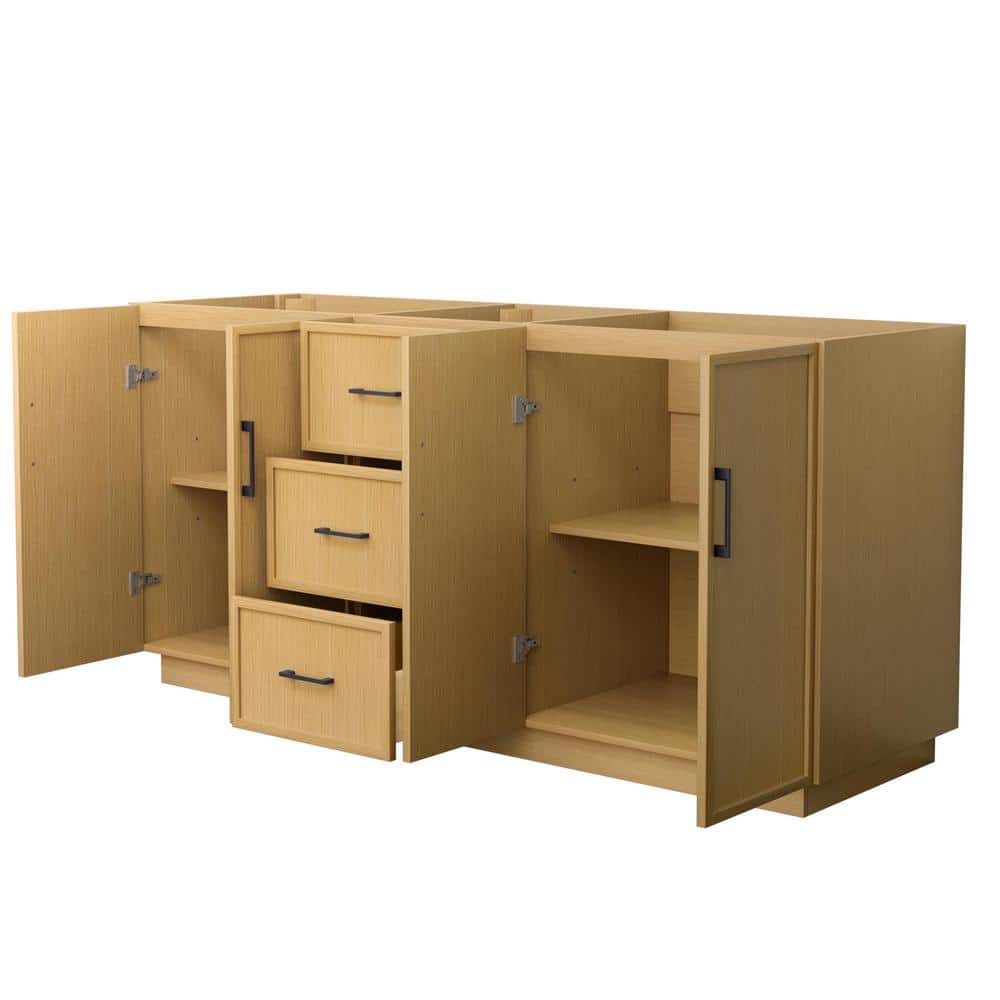 Elan 71" Light Oak Freestanding Double Vanity with Matte Black Hardware