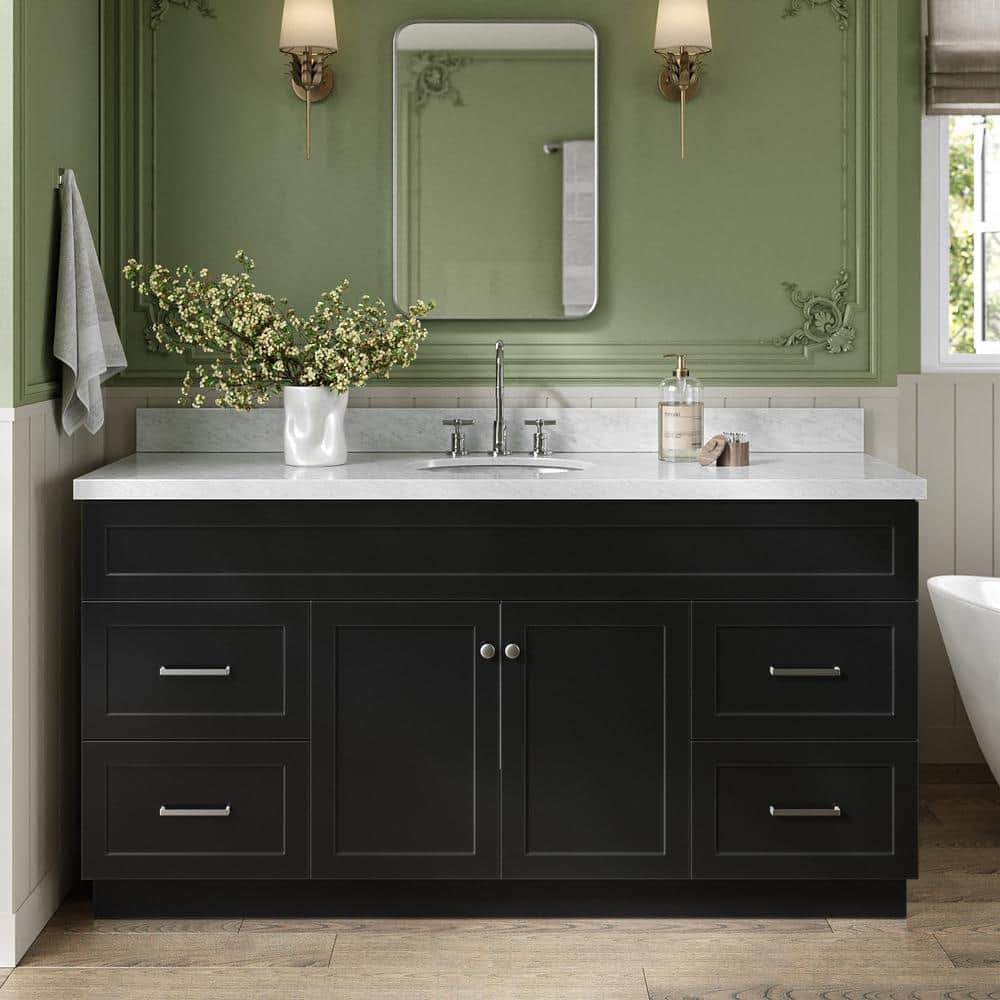 Hamlet 66 in. Single Sink Freestanding Bathroom Vanity in Black with Carrara White Marble Top price history on PriceWatchPro