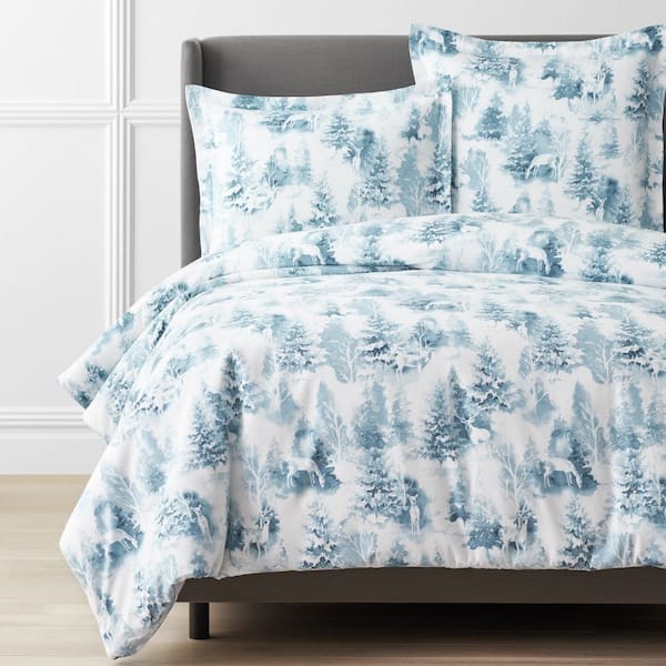 The Company Store Legends Hotel First Snow Velvet Flannel Blue Twin XL Cotton Duvet Cover