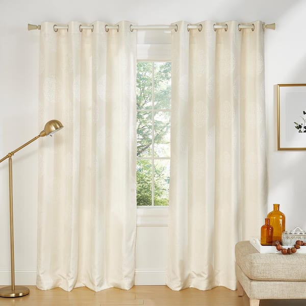 EXCLUSIVE HOME Akola Ivory Medallion Light Filtering 54 in. x 84 in. Grommet Top Curtain Panel (Set of 2)