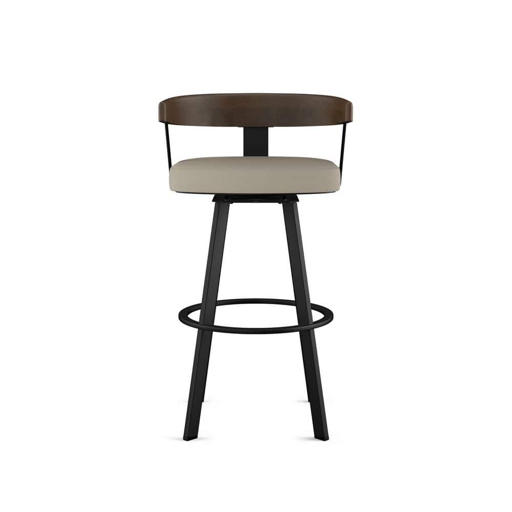 Lars 26" Gray Faux Leather Swivel Counter Stool with Wood Backrest