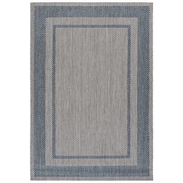 Courtyard 7 x 10 Gray/Navy Border Area Rug