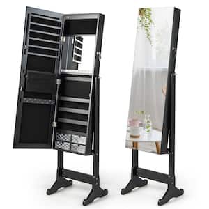 Black Jewelry Cabinet Armoire Full Length Frameless Mirror Lockable with Lights