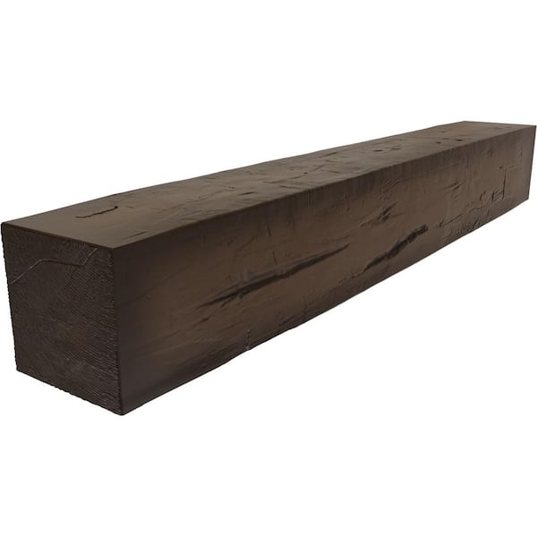 Ekena Millwork 4 in. x 4 in. x 3 ft. Hand Hewn Faux Wood Beam Fireplace Mantel Natural Mahogany