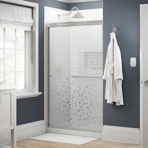 Traditional 48 in. x 70 in. Semi-Frameless Sliding Shower Door in Nickel with 1/4 in. (6mm) Mozaic Glass