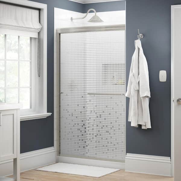 Delta Traditional 48 in. x 70 in. Semi-Frameless Sliding Shower Door in Nickel with 1/4 in. (6mm) Mozaic Glass
