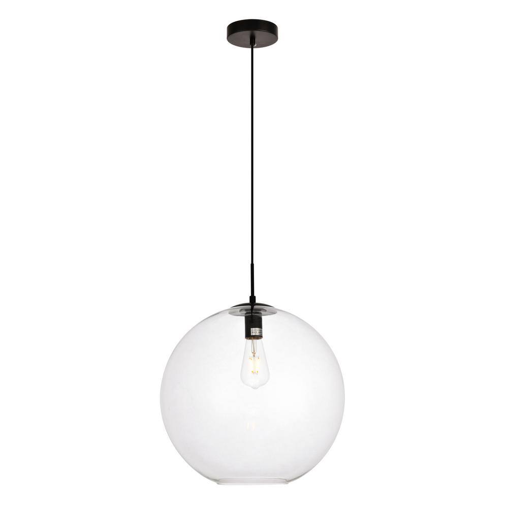 Timeless Home 15.7 in. 1-Light Black and Clear Pendant Light, Bulbs Not Inc