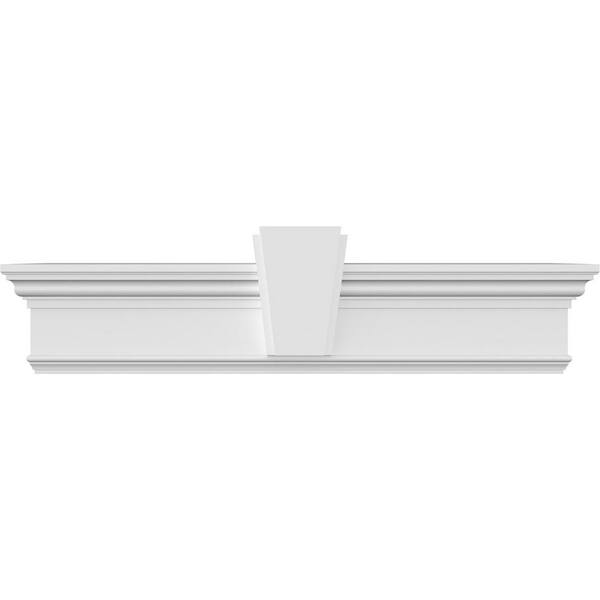 Ekena Millwork 1 in. x 86 in. x 7-1/4 in. Polyurethane Crosshead Moulding with Deco Keystone