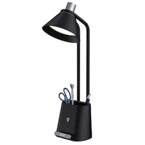 16 in. Black Dimmable LED Desk Lamp with Storage Compartment and Qi Wireless Charging