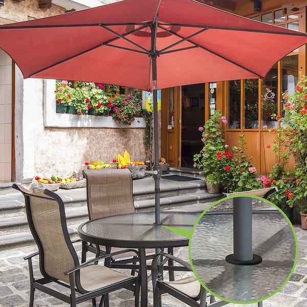 extra large patio umbrella Alpha Joy 15ft Extra Large Outdoor Patio Double-Sided Umbrella with Solar Lights & Umbrella Base, Navy Blue, Size: 15'