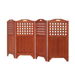 46 in. Reddish Brown Wood Patio Privacy Screen with 4-Panels, Weather-Resistance and UV-Resistant