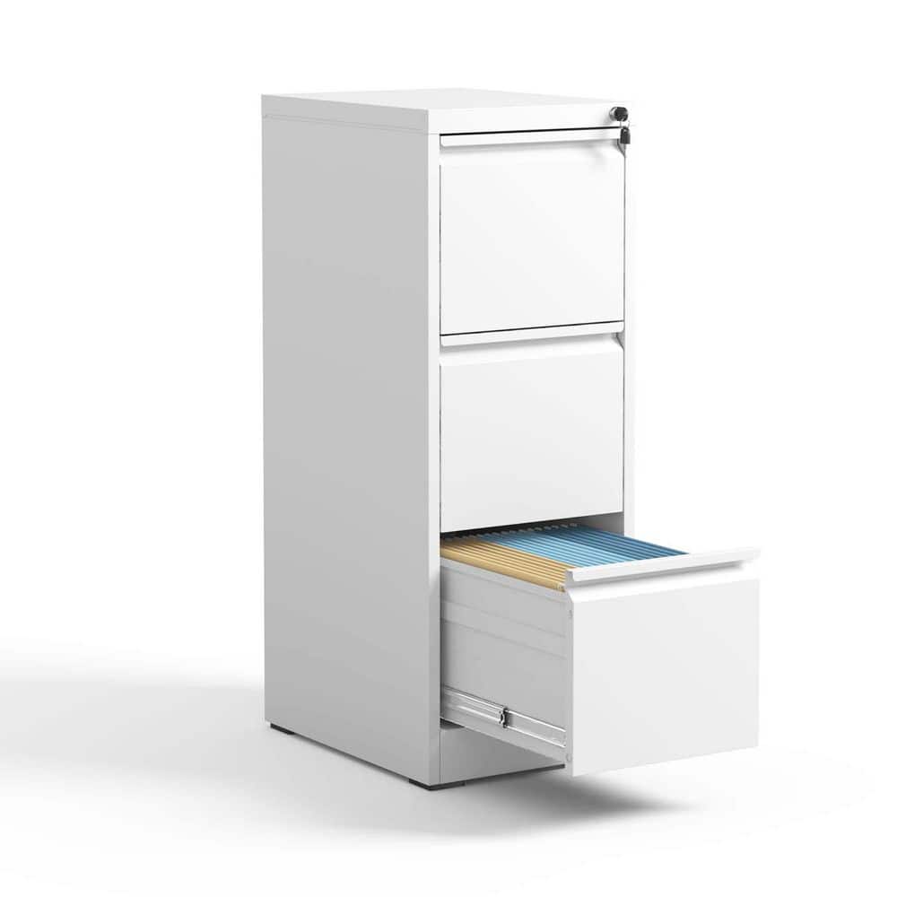 White 40.6 in. H Accent Cabinet Office Storage Cabinet with 3 Drawers and Locking Metal Vertical File Cabinet