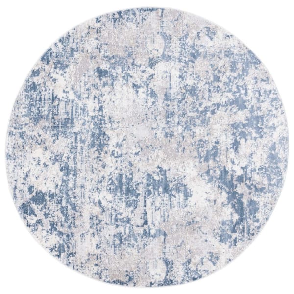 Amelia 5 ft. x 5 ft. Round Dark Blue/Gray Distressed Abstract Area Rug