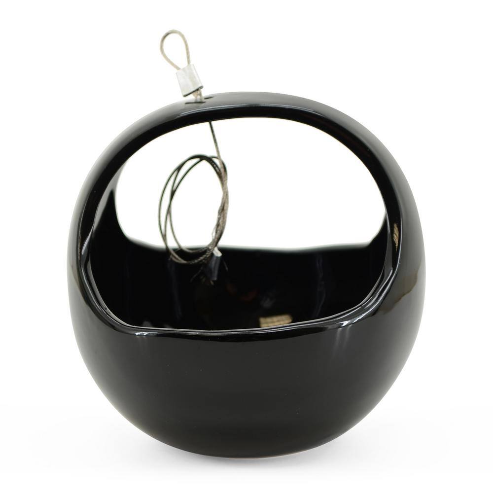 Basket 4-1/2 in. x 4-1/2 in. Black Ceramic Hanging Planter
