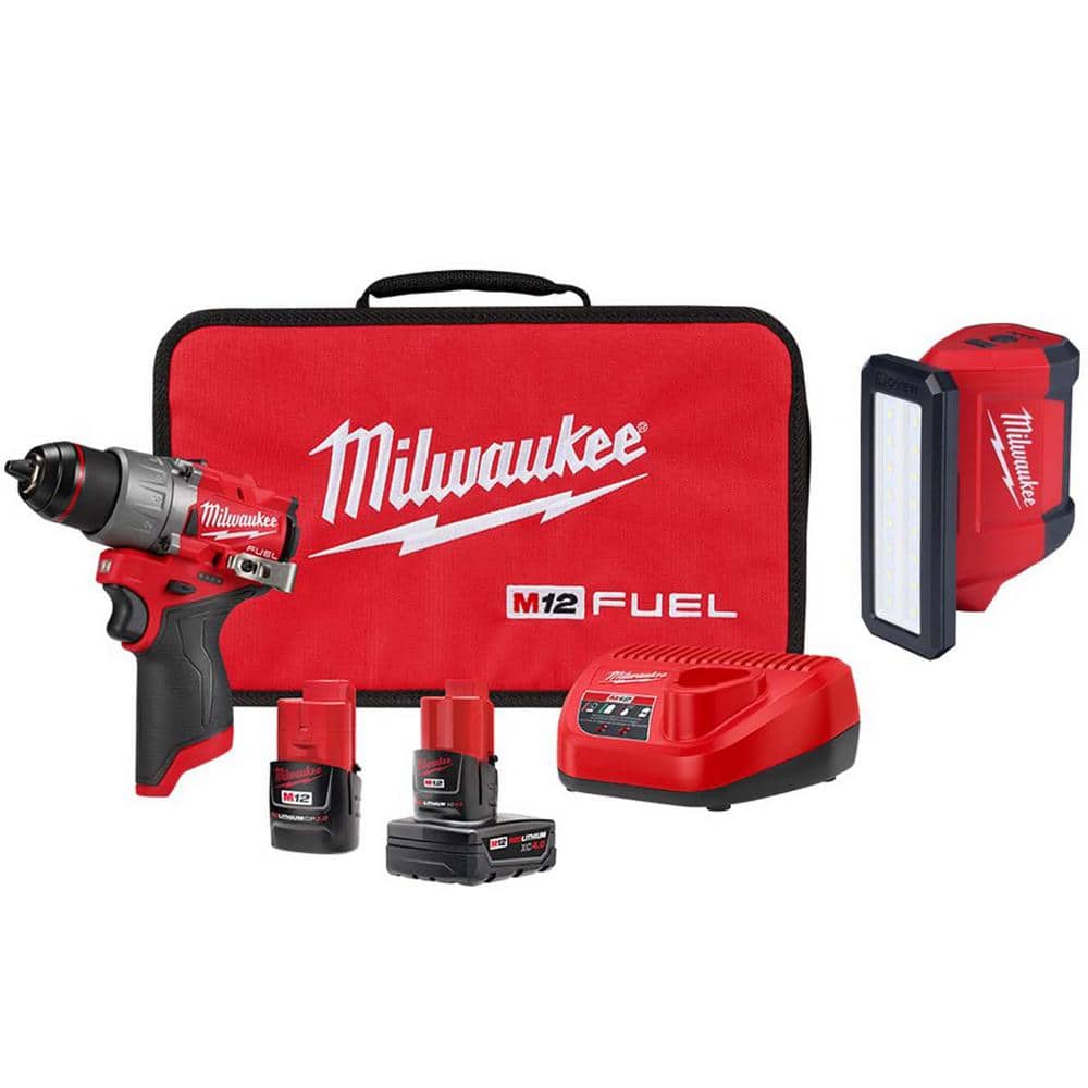 Milwaukee M12 FUEL 12V Lithium-Ion Brushless Cordless 1/2 in. Drill Driver Kit w/M12 ROVER Service Light