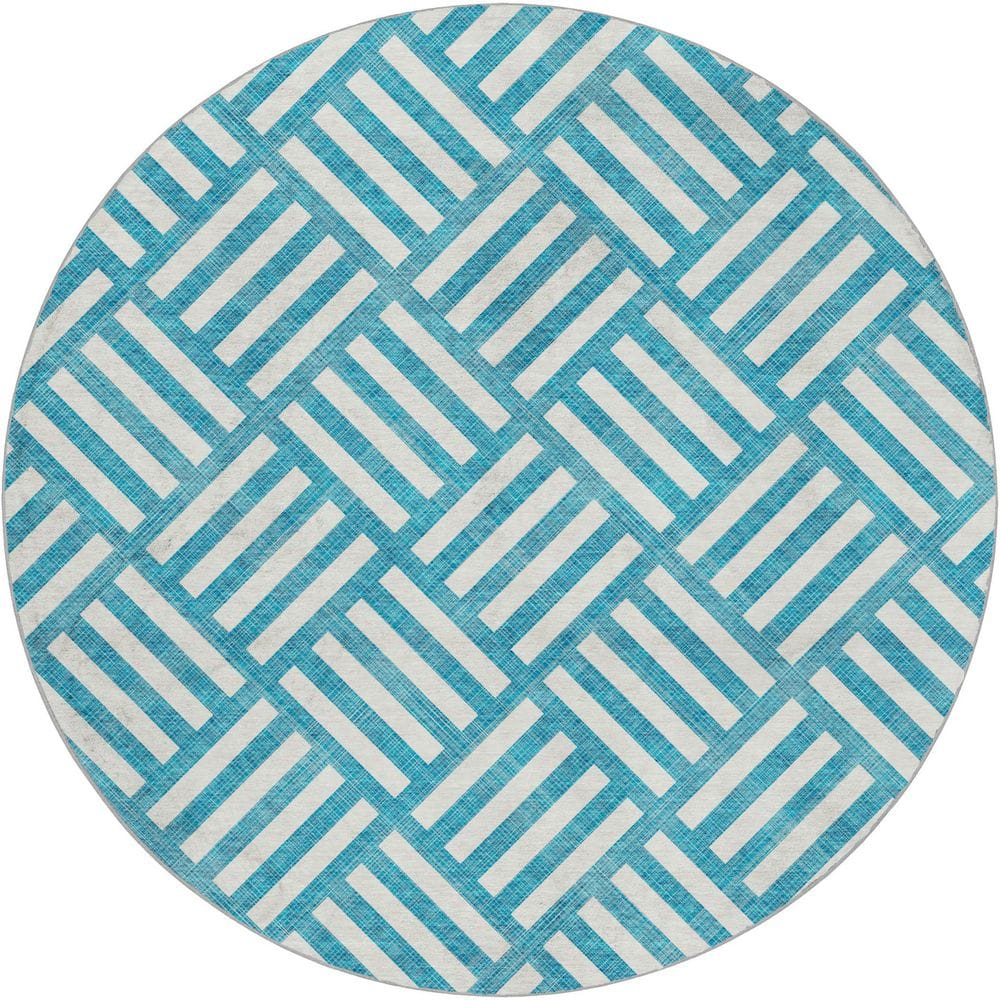 Dream Shag Premium Machine Washable Abstract ADS620 Teal 8 ft. x 8 ft. Round Rug price history on PriceWatchPro