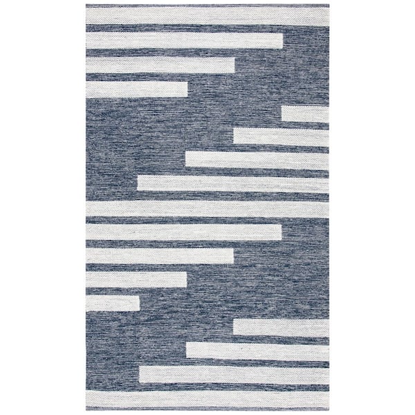 SAFAVIEH Striped Kilim Navy Ivory 4 ft. x 6 ft. Abostract Striped Area Rug