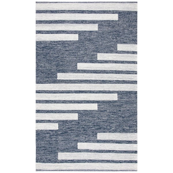 SAFAVIEH Striped Kilim Navy Ivory 5 ft. x 8 ft. Abostract Striped Area Rug